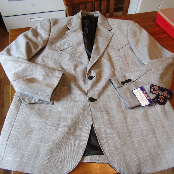 Circle S Dallas Texas Western Gray Pattern Satin Lined NWT Blazer Jacket S 44R - Picture 1 of 9